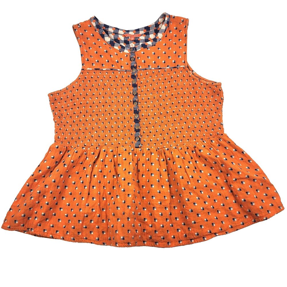 Modcloth Orange Printed Smocked Tank Top